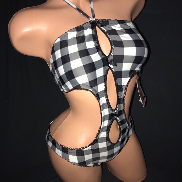 Betsey Johnson Other - Betsey Johnson plaid black white checkered gingham swimsuit monokini bow vintage